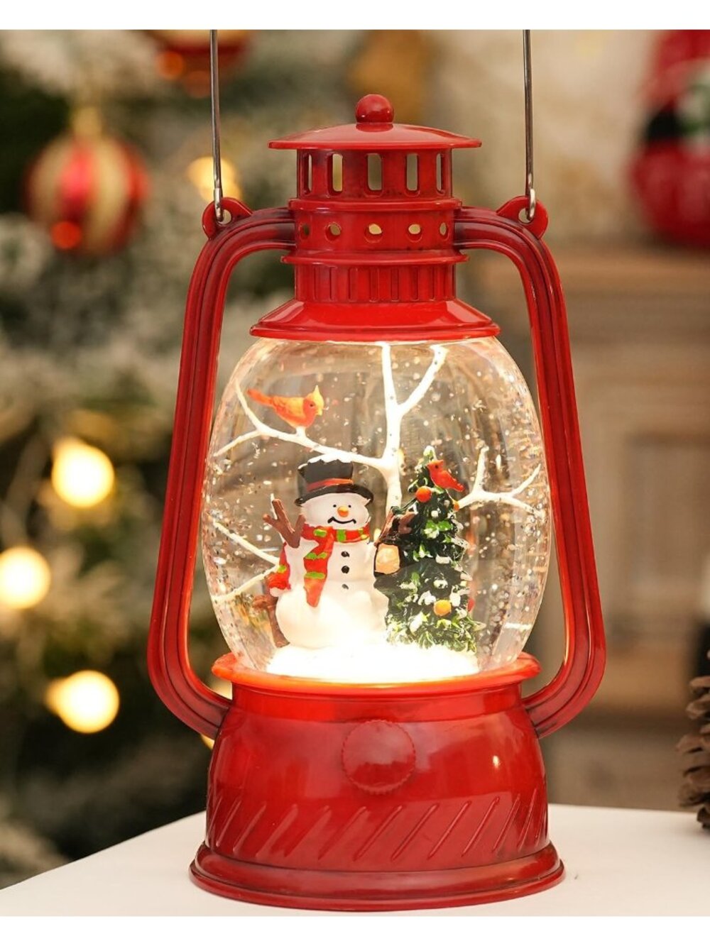New Christmas Snow Globe Lantern, Lighted Snowman with Swirling Glitter & Music